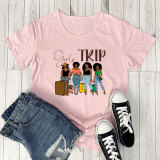Girls Trip Letter Multi-Color Print Summer Fashion Short Sleeve T-Shirt