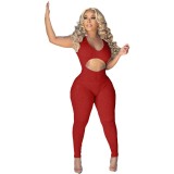 Women's Sexy Solid Color Hollow Deep V Casual Jumpsuit