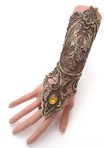 Gold Gloves Vintage Gold Lace Gloves Ladies Dress Decoration Matching Bracelets