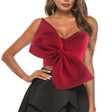 Sexy Bow Knot Wrapped Chest Strapless Versatile Short Top Shirt Women Tops