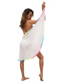 Multi-Color Fringed Patchwork Split One Piece Beach Dress Lace-Up Skirt