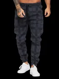 Square grid 3d digital printing Casual pants fitness Tight Pants