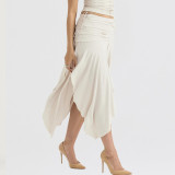 Women's Fashion Chic Satin Pleated High Waist Irregular Slit Skirt