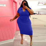 Plus Size Chic Casual Solid Color Short Sleeve Midi Dress