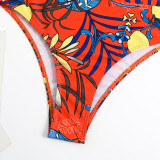 Sexy Print Mesh Short Sleeve Two Pieces Swimsuit Bikini Swimwear
