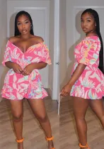 Sexy Floral Printing Wrapped Deep V Belted Jumpsuit
