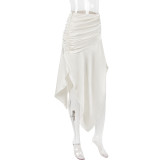 Women's Fashion Chic Satin Pleated High Waist Irregular Slit Skirt