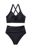 Women Pure Color Sexy Bikini High Waist Two Pieces Swimsuit