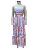 Spring Ladies Fashion Chic Stripe Strap Maxi Dress