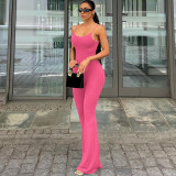 Women's Summer Ribbed Solid Casual Straps Jumpsuit
