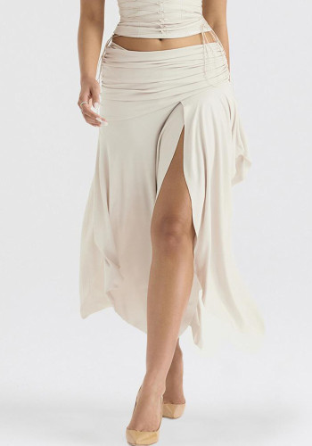 Falda con abertura irregular de cintura alta plisada de satén elegante a la moda para mujer