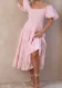 Summer Women's Fashion Loose Off Shoulder Puff Sleeve A-Line Midi Dress