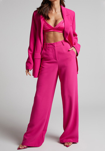 Spring Fashion Chic Turndown Collar Long Sleeve High Waisted Two-Piece Pants Set