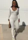 Women's Summer Fashion Long Sleeve Slim Solid Color Jumpsuit