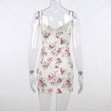 Floral Print Straps Mini Dress Street Retro Fashion Casual Summer Women's Dress
