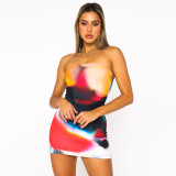 Women's Summer Casual Print Strapless Slim Mini Dress