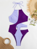 Women's Hollow Out Sexy Contast One-Piece Swimsuit
