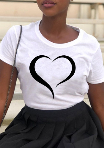Fashion Print Short Sleeve Women's Round Neck Pullover T-Shirt
