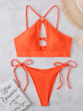 Women's Solid Color Hollow Out Sexy Two Pieces Bikini Swimsuit