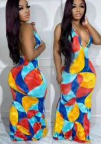 Women's Fashion Digital Print Halter Neck Maxi Dress