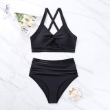 Women Pure Color Sexy Bikini High Waist Two Pieces Swimsuit