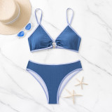 Solid Color Ribbed Sexy Low Back Two Piece Bikini Swimsuit