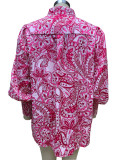Spring Women's Fashion Puff Sleeve Turndown Collar Long Sleeve Printed Shirt For Women