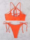 Women's Solid Color Hollow Out Sexy Two Pieces Bikini Swimsuit
