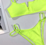Bikini Solid Color Ribbed Swimsuit Two Piece Ladies Swimwear
