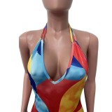 Women's Fashion Digital Print Halter Neck Maxi Dress
