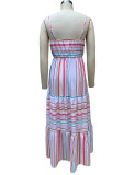 Spring Ladies Fashion Chic Stripe Strap Maxi Dress
