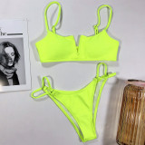 Bikini Solid Color Ribbed Swimsuit Two Piece Ladies Swimwear