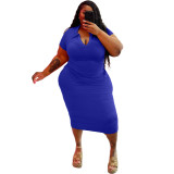 Plus Size Chic Casual Solid Color Short Sleeve Midi Dress