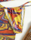 Two Piece Bikini Swimsuit Cutout Lace-Up Drawstring Cover Up Dress Three-Piece Swimwear