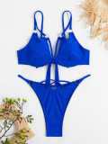 Women's Sexy Solid Color Two Pieces Underwire Bikini Swimsuit