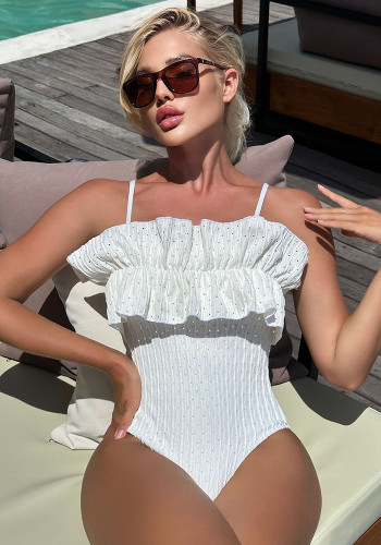 Sexy Solid One-Piece Ruffled Straps Swimsuit