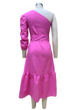 Spring Women's Fashion Chic Slash Shoulder Linen Maxi Dress