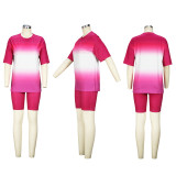 Gradient Print Short Sleeve Summer Set Fashion Casual T-Shirt Shorts Two-Piece Set Women's Clothes