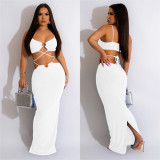 Women's Fashion Solid Color Lace-Up Sleeveless Straps Maxi Dress