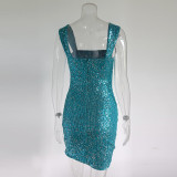 Women's Sequin Square Neck Fashion Style Sexy Side Slit Bodycon Women's Party Dress
