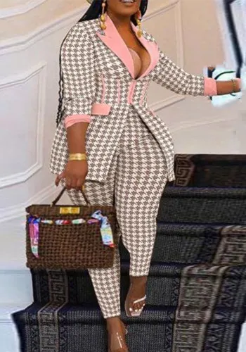 Women Turndown Collar Print Blazer and Pant Two-Piece Set