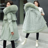 Abrigo de parka sherpa suelto con cuello de piel acolchado de invierno para mujer