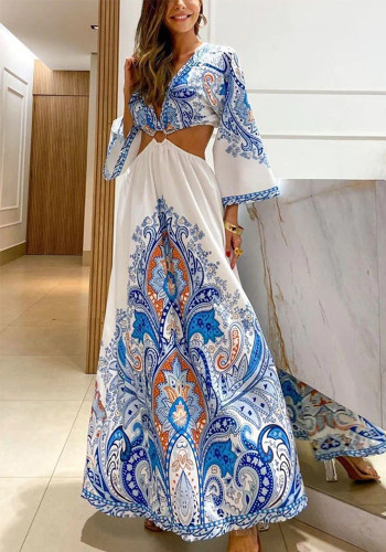 Women Summer Printed Cutout Dress