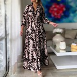 Women Spring Long Sleeve Bohemian Print Maxi Dress