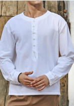 Camisa de manga larga con botones y cuello redondo para hombre