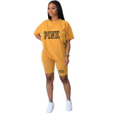 Women Printed Casual Oversized T-Shirt and Shorts Two-Piece Set
