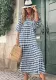 Women Summer Geometric Patch Puff Sleeve Dress