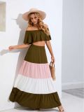 Women Contrasting Color Top and Skirt Two-Piece Set