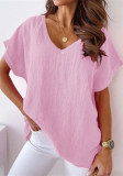 Women batwing Sleeve V-Neck Solid T-Shirt