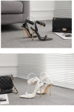Women Pointed Toe Metal Lock Stiletto Sandals